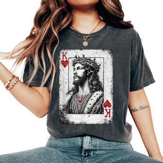 Vintage Jesus Christ King Of Hearts Christian Playing Card Women's Oversized Comfort T-Shirt - Thegiftio
