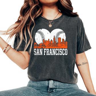 Vintage San Francisco Skyline Baseball Present Women Women's Oversized Comfort T-Shirt - Thegiftio