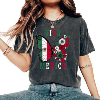 Viva Mexico Mexican Independence Day Butterfly Flower Mexico Women's Oversized Comfort T-Shirt - Thegiftio UK