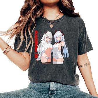 Waifu セクシー アニメ 女の子 メガネ 角 和風 レディースオーバーサイズコンフォートTシャツ - Kawaiitshirt