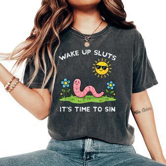Wake Up Time To Sin Worm Inappropriate Men Women's Oversized Comfort T-Shirt - Thegiftio UK