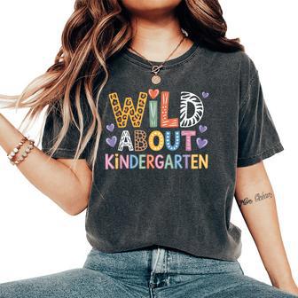 Wild About Kindergarten Teacher Leopard Print Safari Animal Women's Oversized Comfort T-Shirt | Mazezy