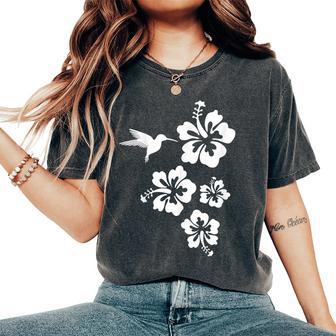 ハチドリ、ハイビスカス、花、男性、女性、子供 Tropical Hummingbird Hibiscus Flowers レディースオーバーサイズコンフォートTシャツ - Kawaiitshirt
