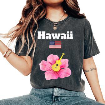 ハワイ お土産 ハイビスカス 花 トロピカル ティキ 音楽 アメリカ国旗 レディースオーバーサイズコンフォートTシャツ - Kawaiitshirt