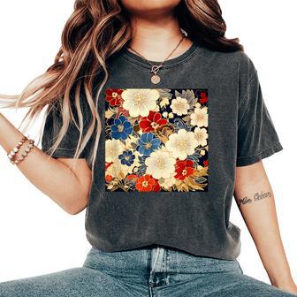 日本のヴィンテージ花柄着物 レディースオーバーサイズコンフォートTシャツ - Kawaiitshirt