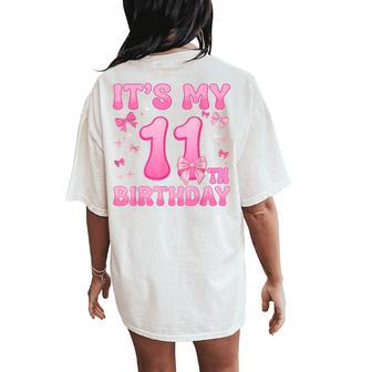 11Th Birthday For Girls Coquette Bow 11 Year Old Women's Oversized Comfort T-Shirt Back Print - Thegiftio UK