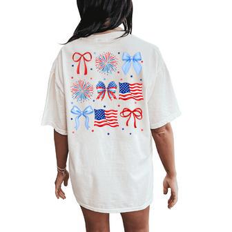 4Th Of July Usa Flag Coquette Firework Us America Girl Women's Oversized Comfort T-Shirt Back Print - Thegiftio UK