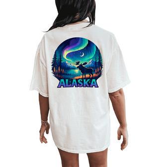 Alaska Northern Lights Aurora Alaska Vacation Kids Women's Oversized Comfort T-Shirt Back Print - Monsterry
