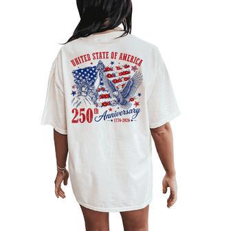 America Usa 250Th Anniversary Liberty Statue Floral Flag Women's Oversized Comfort T-Shirt Back Print - Thegiftio UK