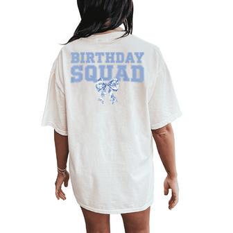 Birthday Squad Coquette Toile Blue Bow Birthday Girl Party Women's Oversized Comfort T-Shirt Back Print - Thegiftio UK
