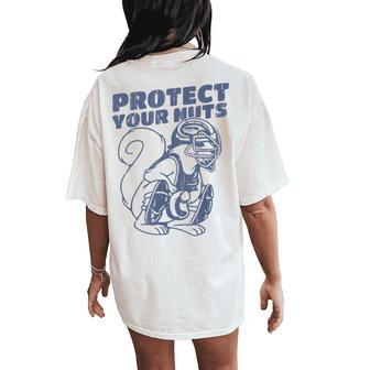 Catcher Mom Protect Your Nuts Baseball Women's Oversized Comfort T-Shirt Back Print - Thegiftio UK