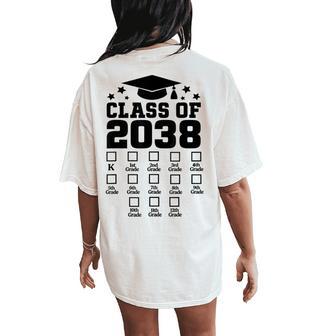 Class Of 2038 Grow With Me Checklist Kindergarten 12Th Grade Women's Oversized Comfort T-Shirt Back Print - Thegiftio UK