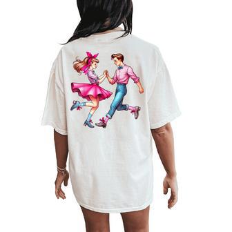 Coquette Bow Sock Hop Dance Dancer Partner 50S Girl Mom Pink Women's Oversized Comfort T-Shirt Back Print - Thegiftio UK
