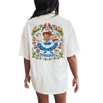 Dabbing Honduras Girl Flag Dress Orchids Pride Heritage Women's Oversized Comfort T-Shirt Back Print - Monsterry
