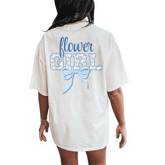 Flower Girl Blue Bow Coquette Floral Matching Bridal Party Women's Oversized Comfort T-Shirt Back Print - Thegiftio UK