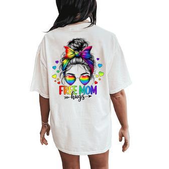 Free Mom Hugs Lgbt Flag Messy Bun Trans Gay Pride Rainbow Women's Oversized Comfort T-Shirt Back Print - Thegiftio UK
