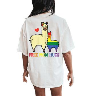 Gay Free Mom Hugs Llama Rainbow Pride Flag Lgbtq Mama Women Women's Oversized Comfort T-Shirt Back Print - Thegiftio UK