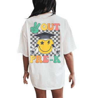 Groovy Peace Out Pre-K Last Day Of School Prek Graduation Women's Oversized Comfort T-Shirt Back Print - Thegiftio UK