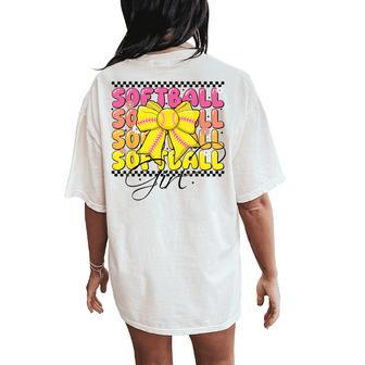 Groovy Softball Girl Coquette Bow Softball For & Girls Women's Oversized Comfort T-Shirt Back Print - Thegiftio UK
