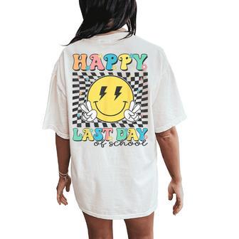 Happy Checkered Last Day Of School Teacher Student Kids Women's Oversized Comfort T-Shirt Back Print - Thegiftio UK