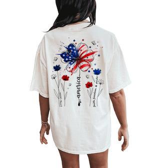 Independence Day Patriotic American Flag Usa Flower Women Women's Oversized Comfort T-Shirt Back Print - Monsterry UK