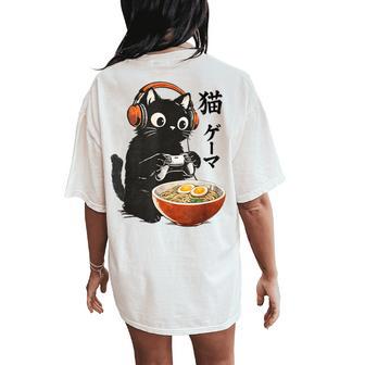 Kawaii Gaming Japanese Cat Gamer Retro Ramen Boys Women's Oversized Comfort T-Shirt Back Print - Thegiftio
