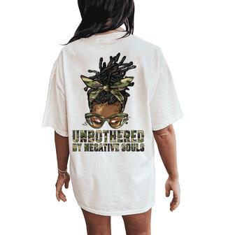 Loc'd Hair Messy Bun Black Woman Girl Camo Unbothered Women's Oversized Comfort T-Shirt Back Print - Thegiftio UK