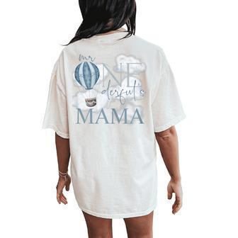 Mama Of Mr Onederful Hot Air Balloon Blue 1St Birthday Boy Women's Oversized Comfort T-Shirt Back Print - Thegiftio UK