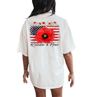 Memorial Day Remember Honor Patriotic Usa Flag Flower Women Women's Oversized Comfort T-Shirt Back Print - Thegiftio UK