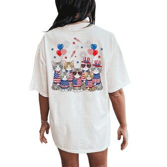 Patriotic Cats American Flag 4Th Of July Girls Cat Women's Oversized Comfort T-Shirt Back Print - Thegiftio UK