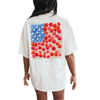 Patriotic Poppies & Hydrangeas Flowers In Floral Us Flag Women's Oversized Comfort T-Shirt Back Print - Thegiftio UK