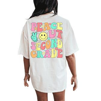 Peace Out Second Grade Groovy 2Nd Grade Last Day Of School Women's Oversized Comfort T-Shirt Back Print - Thegiftio UK