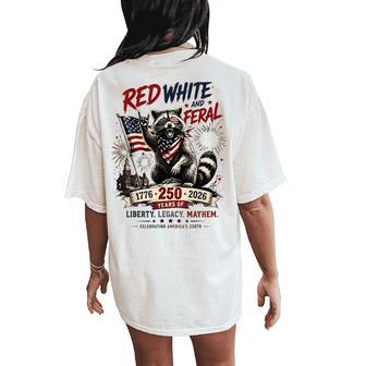 Red White Feral Raccoon America 250Th Patriotic Women Women's Oversized Comfort T-Shirt Back Print - Thegiftio UK