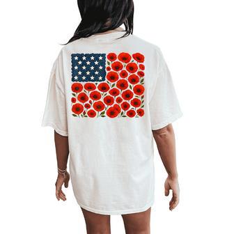 Retro Flower Usa Flag Boho 4Th Of July American Flag Women Women's Oversized Comfort T-Shirt Back Print - Thegiftio UK