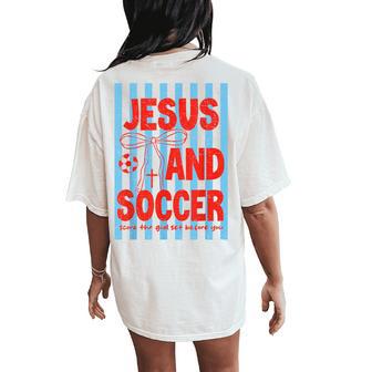 Retro Preepy Jesus And Soccer Reglious Man Boy Girl Women's Oversized Comfort T-Shirt Back Print - Thegiftio UK