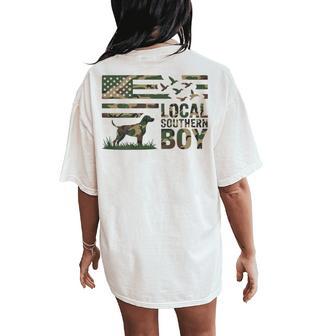Youth Boy Local Camo Duck Hunting Camouflage American Flag Women's Oversized Comfort T-Shirt Back Print | Mazezy