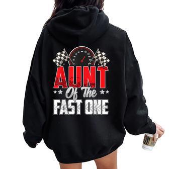 1 Year Old Racing Car Fast One Birthday 1St Family Aunt Women Oversized Hoodie Back Print - Thegiftio UK