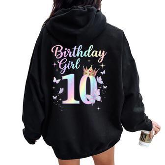 10Th Birthday For Girls 10 Year Old Butterfly Birthday Women Oversized Hoodie Back Print - Thegiftio UK