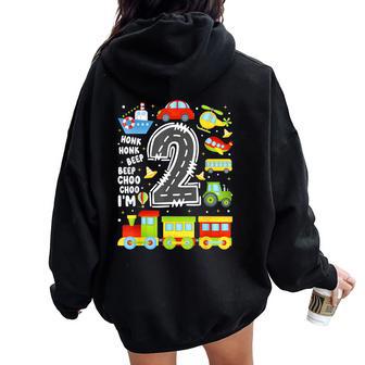 2 Years Old Boys Girls Kids 2Nd Birthday Transportation Women Oversized Hoodie Back Print - Thegiftio UK