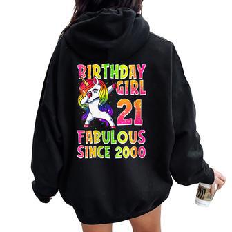 21 Cumpleaños Chica Unicornio 21 Años Regalo Cuello Women Oversized Hoodie Back Print - Regaloses