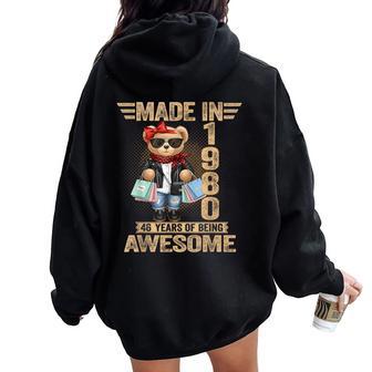 46 Años Hecho En 1980 Oso De Peluche 46 Cumpleaños Es Hombres Women Oversized Hoodie Back Print - Regaloses