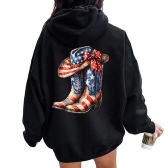 4Th Of July Cowgirl Boots Patriotic Girl Women Oversized Hoodie Back Print - Thegiftio UK