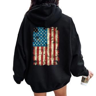4Th Of July Distressed American Flag Vintage Kids Women Oversized Hoodie Back Print - Thegiftio UK