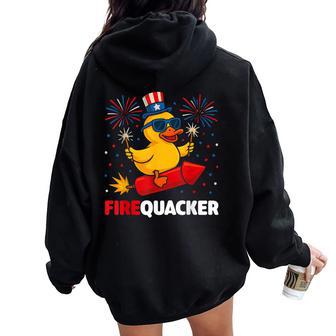 4Th Of July Duck Firequacker Patriotic Fourth Of July Women Oversized Hoodie Back Print - Thegiftio UK
