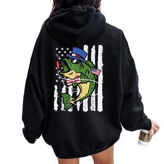 4Th July Fish American Flag Fishing Patriotic Kids Women Oversized Hoodie Back Print - Thegiftio UK