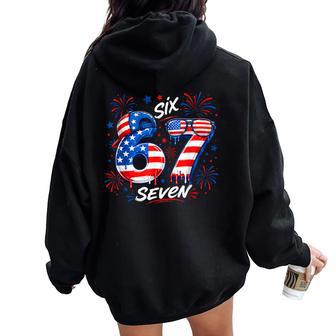 4Th Of July Funn 67 Six Seven Meme Patriotic Kid Women Oversized Hoodie Back Print - Thegiftio UK