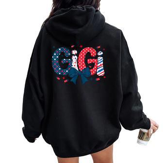 4Th July Gigi Coquette Red White And Blue Independence Day Women Oversized Hoodie Back Print - Thegiftio UK