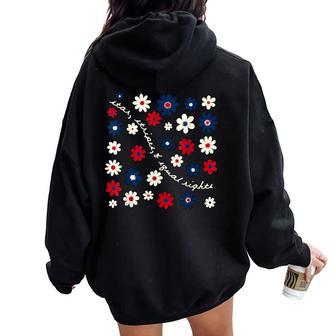 4Th Of July Liberal Stars Stripes And Equal Rights Flower Women Oversized Hoodie Back Print - Thegiftio UK