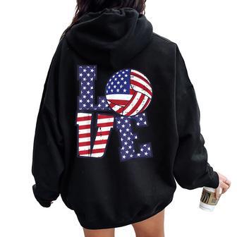 4Th Of July Love Volleyball Us Flag Girls Kid Women Oversized Hoodie Back Print - Thegiftio UK