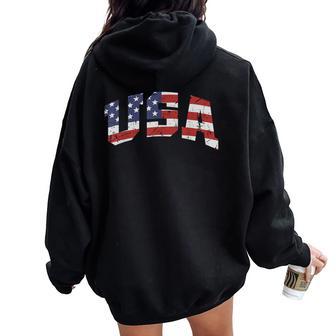 4Th Of July Usa America Flag Vintage Patriot Kids Women Oversized Hoodie Back Print - Thegiftio UK